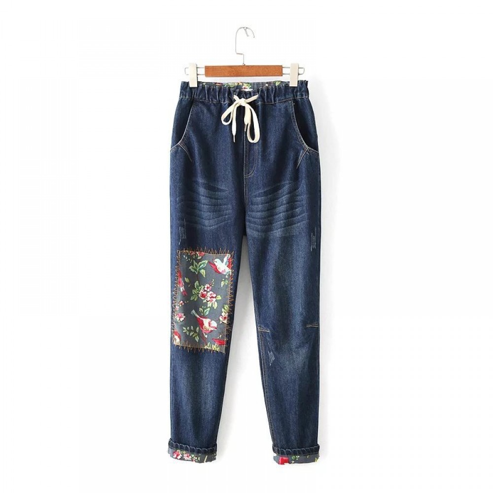 Price cut Mellow somewhat Blugi dama design floral siret in talie-Blugi(jeans) Bellezza Fashion