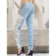 Blugi(Jeans) dama din material jeans in combinatie cu dantela