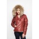Jacheta dama rosie-vintage din piele naturala cu gluga detasabila BF003