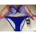 Costum de baie din doua piese cu bikini unicolor albastru cu rosu