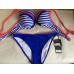 Costum de baie din doua piese cu bikini unicolor albastru cu rosu